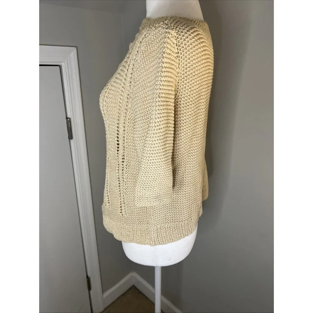 Vintage 70's Handmade Sweater Cream Ivory Cotton Eyelet Pullover Medium